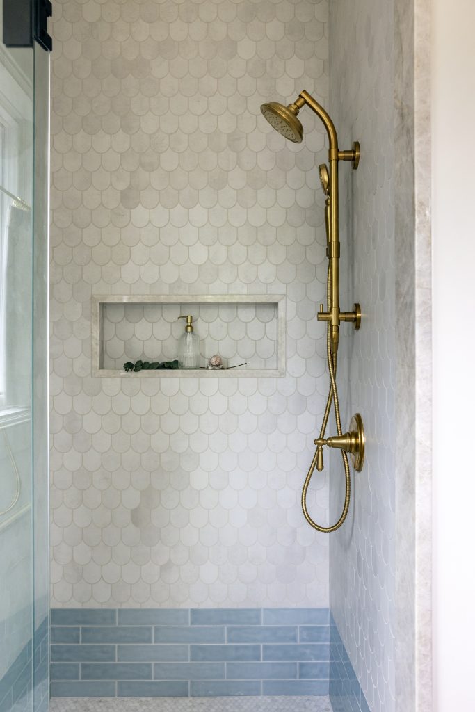 Coastal Cottage Custom Build in Rhode Island w/ New England style - shower - custom fixtures